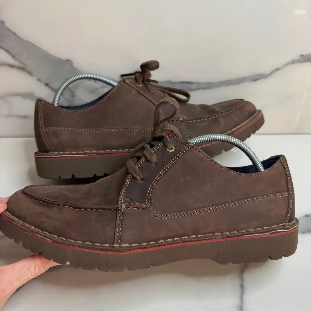 Clarks Men Brown Leather Vargo Vibe Oxford Shoes Sz 9.5 Casual Preppy Minimalist